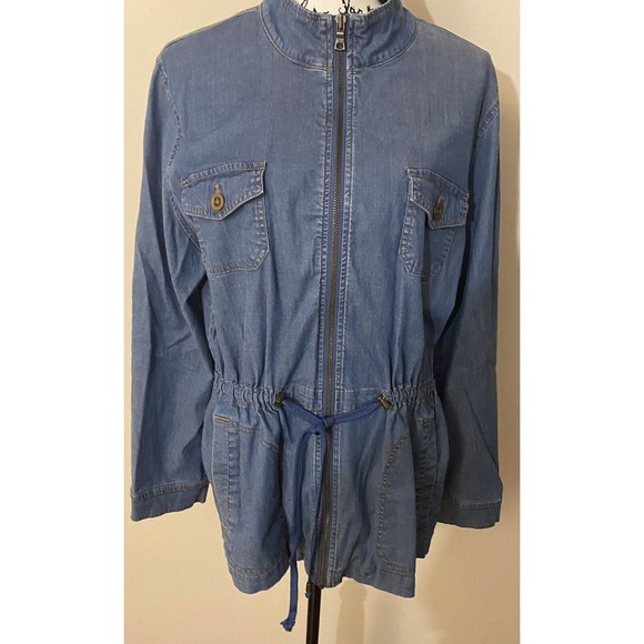 Women’s QVC Denim & Company Size Large Shackleton Jacket Drawstring Pullcord - Picture 2 of 6